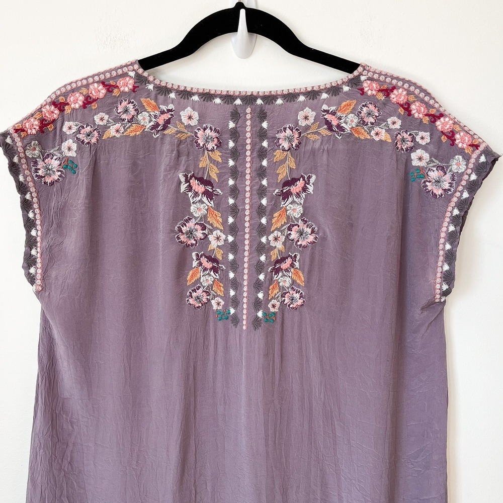 Sundance Ayla Purple Floral Embroidered V Neck Crinkle Shift Dress Womens XS - Picture 8 of 13